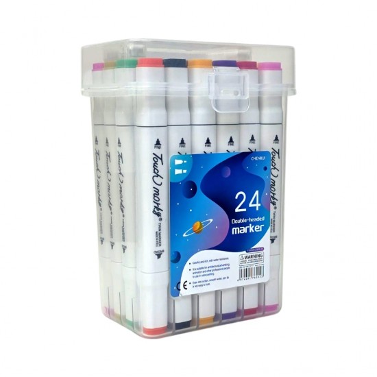 اقلام ماركر 24 لون راسين مائي رفيع وعريض علبة بلاستك